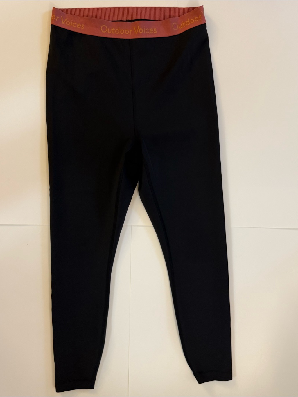 Outdoor Voices Techsweat Black Leggings Mauve Logo Waistband Large